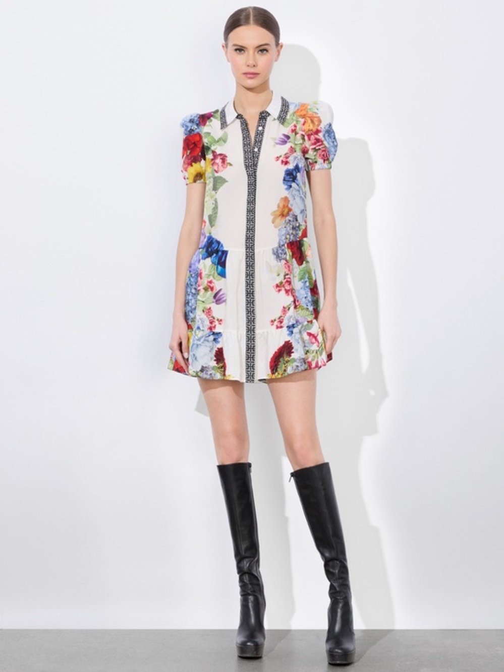 Alice + Olivia Claire Floral Mini Dress Puff Sleeve Shift Size Small NWOT - Picture 2 of 16